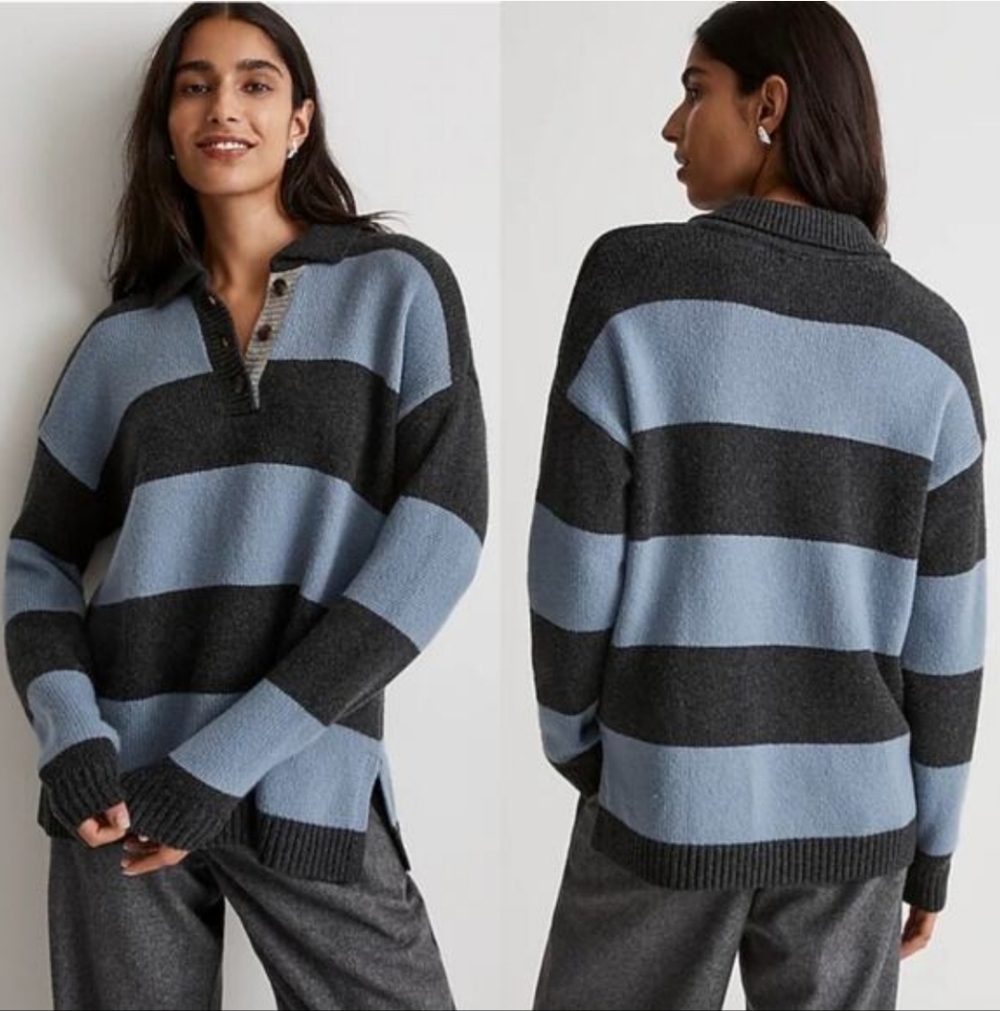 MADEWELL RUGBY UNISEX STRIPES POLO SWEATER EUC WOOL & ALPACA BLEND SIZE XL - Picture 3 of 15